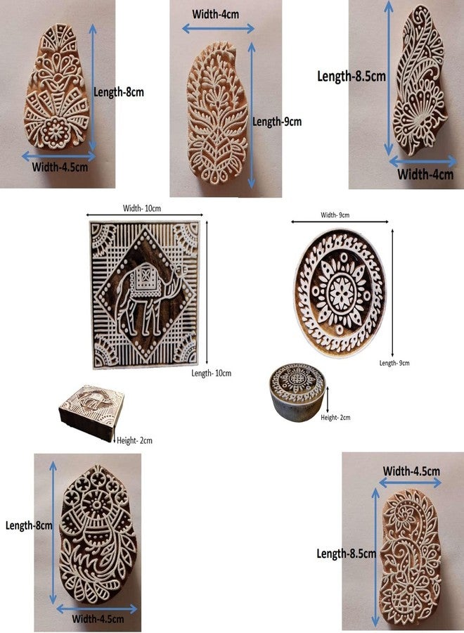 ecofynd Wooden Block Stamps (Pack of 7), Wooden Blocks for Block Printing Stamp Set, Artistic Shapes Craft Kids Saree Border DIY Henna Fabric Textile Paper Clay Pottery Hand-Carved (BLOCK054) - Image 5